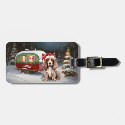 Winter Cocker Spaniel Caravan Kerstavontuur Bagagelabel (Voorkant horizontaal)