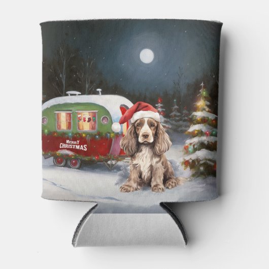 Winter Cocker Spaniel Caravan Kerstavontuur Blikjeskoeler (Voorkant)