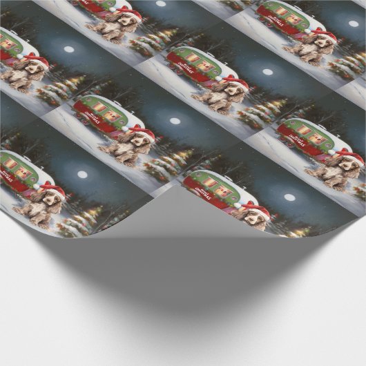 Winter Cocker Spaniel Caravan Kerstavontuur Cadeaupapier (Hoek)