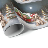 Winter Cocker Spaniel Caravan Kerstavontuur Cadeaupapier (Rol Hoek)