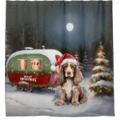 Winter Cocker Spaniel Caravan Kerstavontuur Douchegordijn (Voorkant)