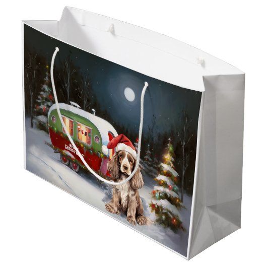 Winter Cocker Spaniel Caravan Kerstavontuur Groot Cadeauzakje (Achterkant Gekanteld)
