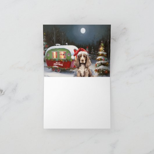 Winter Cocker Spaniel Caravan Kerstavontuur Kaart (Binnen)