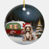 Winter Cocker Spaniel Caravan Kerstavontuur Keramisch Ornament (Achterkant)