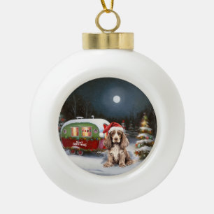 Winter Cocker Spaniel Caravan Kerstavontuur Keramische Bal Ornament