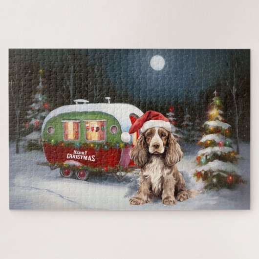 Winter Cocker Spaniel Caravan Kerstavontuur Legpuzzel (Horizontaal)