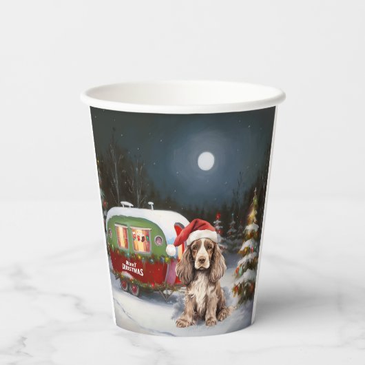 Winter Cocker Spaniel Caravan Kerstavontuur Papieren Bekers (Achterkant)