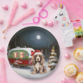 Winter Cocker Spaniel Caravan Kerstavontuur Papieren Bordje (Feest)