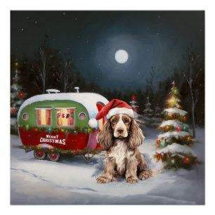 Winter Cocker Spaniel Caravan Kerstavontuur Perfect Poster