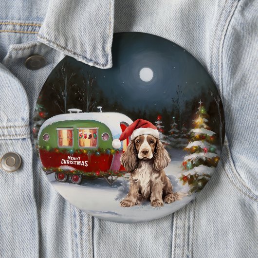 Winter Cocker Spaniel Caravan Kerstavontuur Ronde Button 6,0 Cm (In situ)