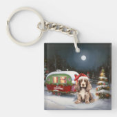 Winter Cocker Spaniel Caravan Kerstavontuur Sleutelhanger (Voorkant)