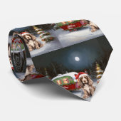 Winter Cocker Spaniel Caravan Kerstavontuur Stropdas (Opgerold)