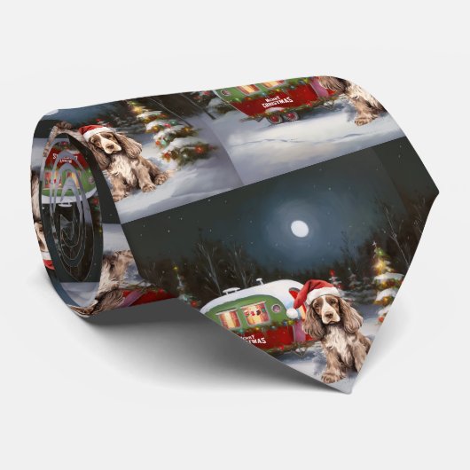 Winter Cocker Spaniel Caravan Kerstavontuur Stropdas (Opgerold)