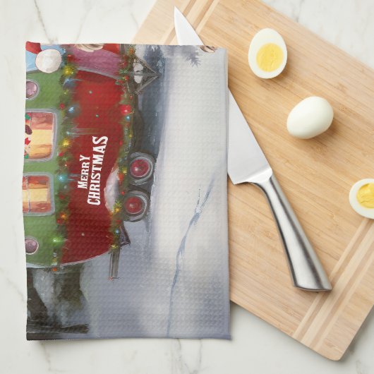 Winter Cocker Spaniel Caravan Kerstavontuur Theedoek (Quarter Fold)