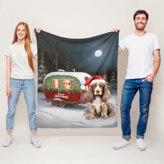Winter Cocker Spaniel Caravan Kerstmis Avontuur Fleece Deken (In situ)
