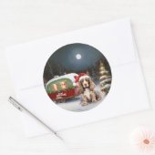 Winter Cocker Spaniel Caravan Kerstmis Avontuur Ronde Sticker (Envelop)