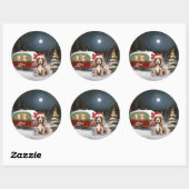 Winter Cocker Spaniel Caravan Kerstmis Avontuur Ronde Sticker (Vel)