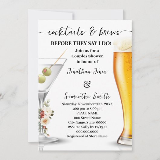 Winter Cocktail & Brews Before I do Couples Shower Kaart (Voorkant)