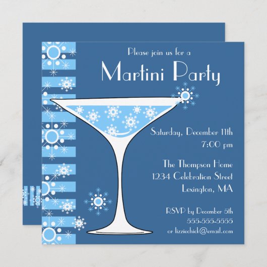 Winter Cocktail Party Snowflake Martini Uitnodigin Kaart (Voorkant / Achterkant)