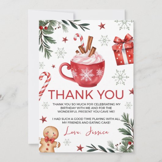 Winter Cocoa Birthday Thank You Card Kaart (Voorkant)