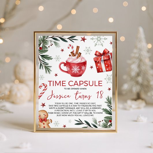 Winter Cocoa Birthday Time Capsule Sign Reclamebord Met Voetstuk