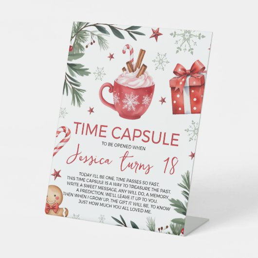 Winter Cocoa Birthday Time Capsule Sign Reclamebord Met Voetstuk (Voorkant)