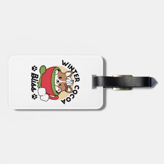 Winter Cocoa Bliss - Schattigee hond in Mok Design Bagagelabel (Achterkant horizontaal)