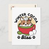 Winter Cocoa Bliss - Schattigee hond in Mok Design Briefkaart (Voorkant / Achterkant)
