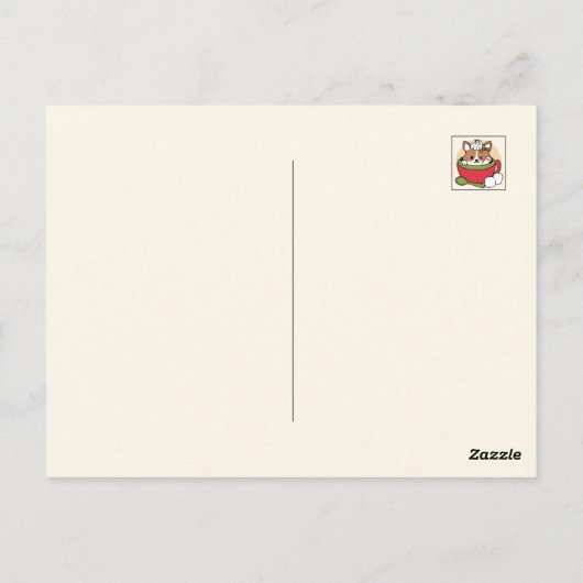 Winter Cocoa Bliss - Schattigee hond in Mok Design Briefkaart (Achterkant)