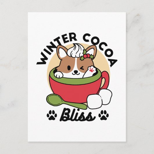 Winter Cocoa Bliss - Schattigee hond in Mok Design Briefkaart (Voorkant)