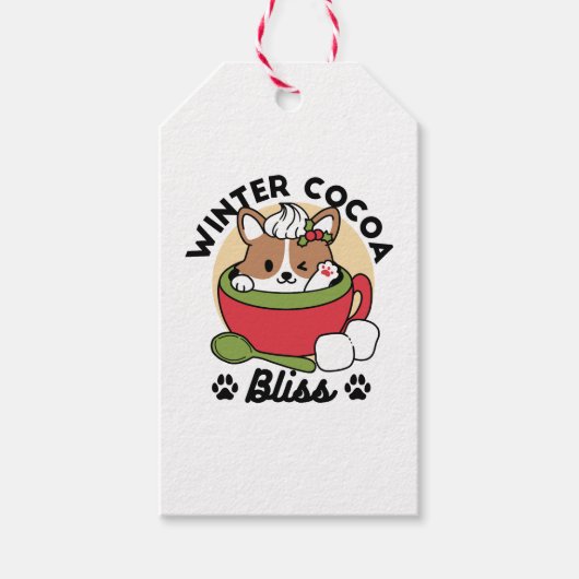 Winter Cocoa Bliss - Schattigee hond in Mok Design Cadeaulabel (Voorkant)