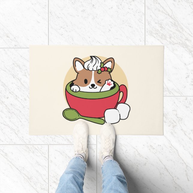 Winter Cocoa Bliss - Schattigee hond in Mok Design Deurmat (Binnen)