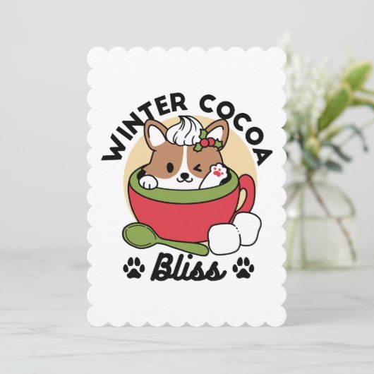 Winter Cocoa Bliss - Schattigee hond in Mok Design Feestdagenkaart (Staand voorkant)