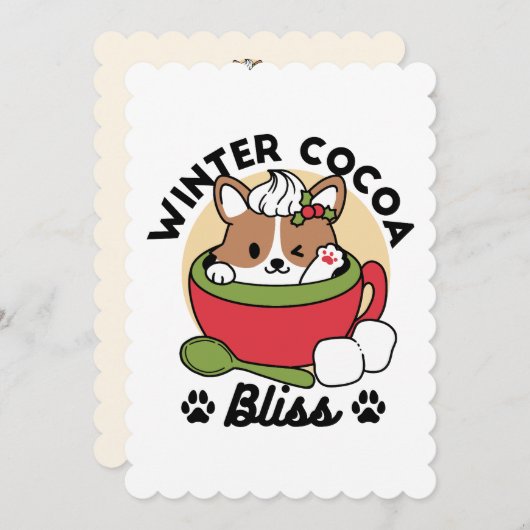 Winter Cocoa Bliss - Schattigee hond in Mok Design Feestdagenkaart (Voorkant / Achterkant)