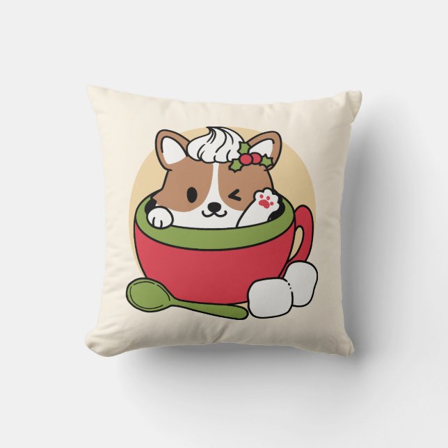 Winter Cocoa Bliss - Schattigee hond in Mok Design Kussen (Voorkant)