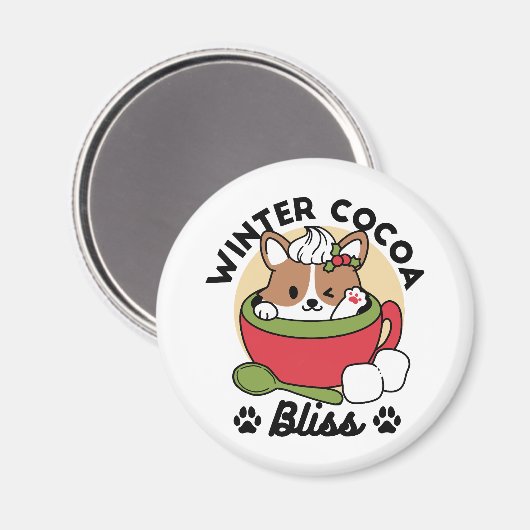 Winter Cocoa Bliss - Schattigee hond in Mok Design Magneet (Voorkant / Achterkant)