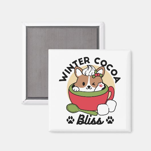 Winter Cocoa Bliss - Schattigee hond in Mok Design Magneet (Voorkant / Achterkant)