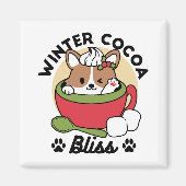 Winter Cocoa Bliss - Schattigee hond in Mok Design Magneet (Voorkant)