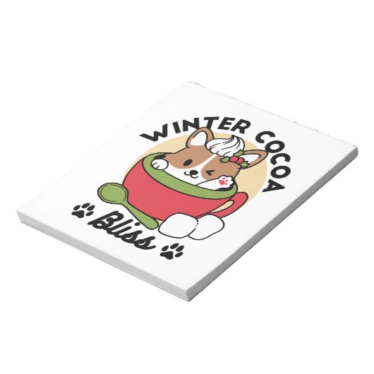 Winter Cocoa Bliss - Schattigee hond in Mok Design Notitieblok (Linkerzijde)