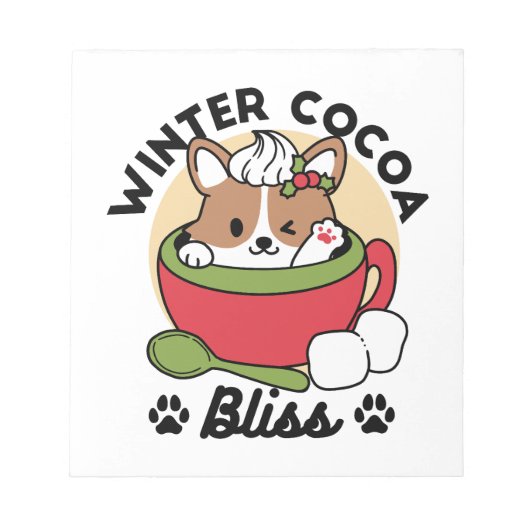 Winter Cocoa Bliss - Schattigee hond in Mok Design Notitieblok (Voorkant)