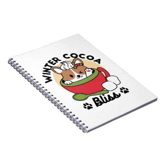 Winter Cocoa Bliss - Schattigee hond in Mok Design Notitieboek (Rechterzijde)