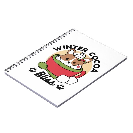 Winter Cocoa Bliss - Schattigee hond in Mok Design Notitieboek (Linkerzijde)