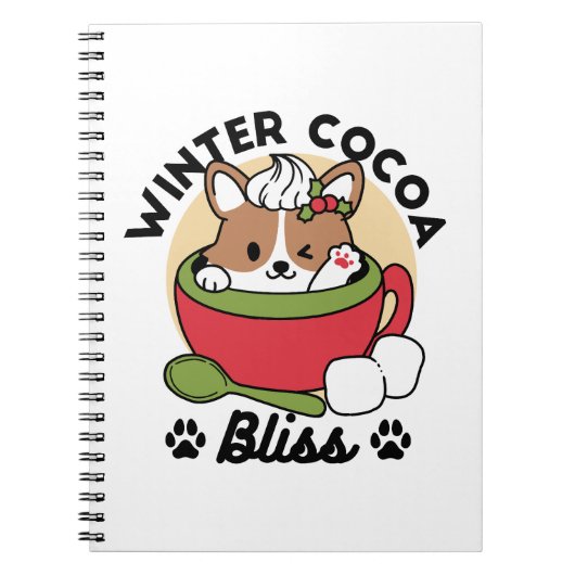 Winter Cocoa Bliss - Schattigee hond in Mok Design Notitieboek (Voorkant)