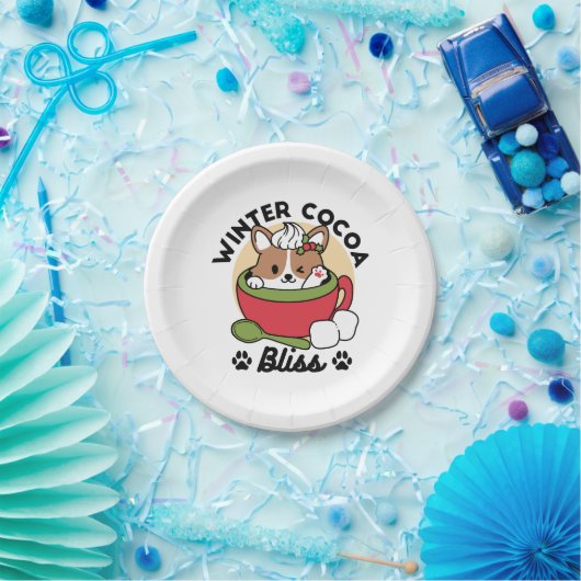 Winter Cocoa Bliss - Schattigee hond in Mok Design Papieren Bordje (Feest)