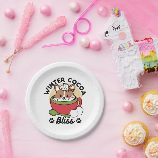 Winter Cocoa Bliss - Schattigee hond in Mok Design Papieren Bordje (Feest)