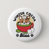 Winter Cocoa Bliss - Schattigee hond in Mok Design Ronde Button 5,7 Cm (Voorkant)