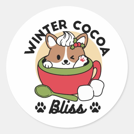 Winter Cocoa Bliss - Schattigee hond in Mok Design Ronde Sticker (Voorkant)