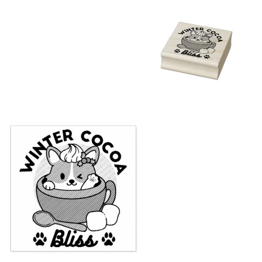 Winter Cocoa Bliss - Schattigee hond in Mok Design Rubberstempel (Gestempeld)
