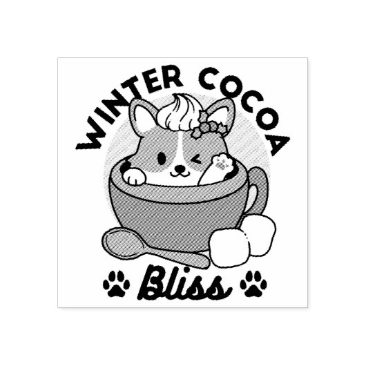Winter Cocoa Bliss - Schattigee hond in Mok Design Rubberstempel (Afrduk)