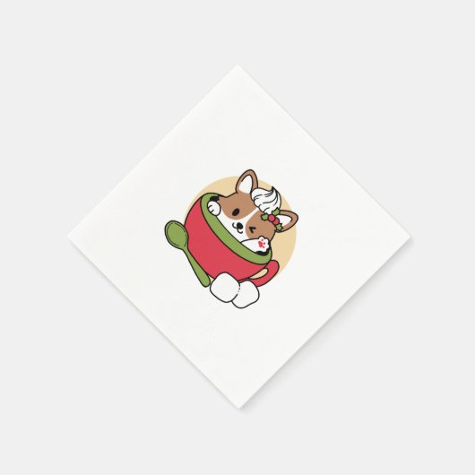 Winter Cocoa Bliss - Schattigee hond in Mok Design Servet (Hoek)